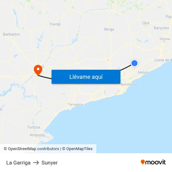 La Garriga to Sunyer map