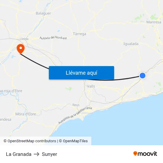 La Granada to Sunyer map