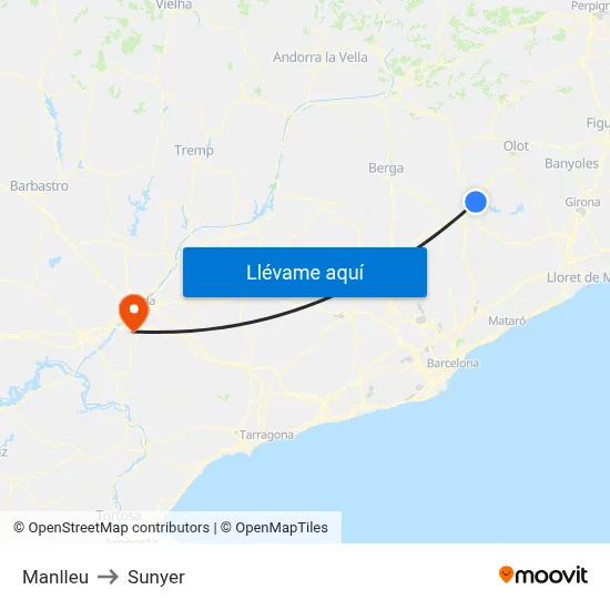 Manlleu to Sunyer map