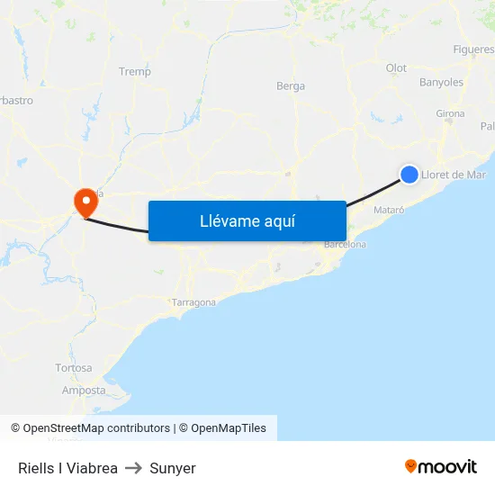 Riells I Viabrea to Sunyer map