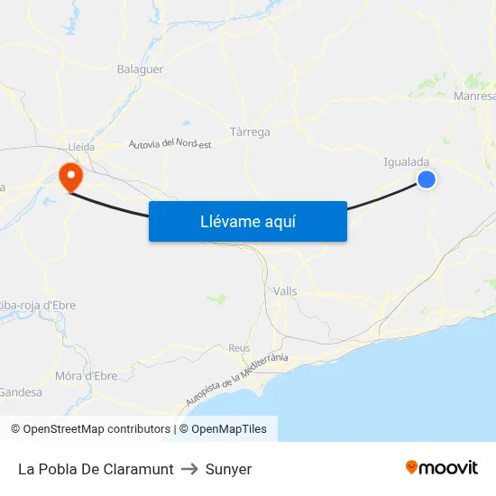 La Pobla De Claramunt to Sunyer map