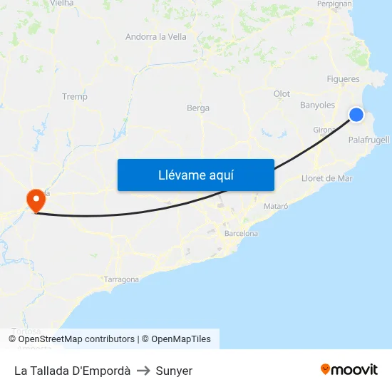 La Tallada D'Empordà to Sunyer map