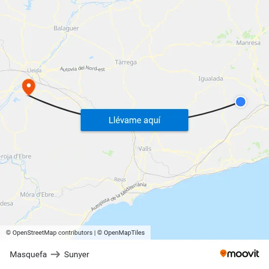 Masquefa to Sunyer map