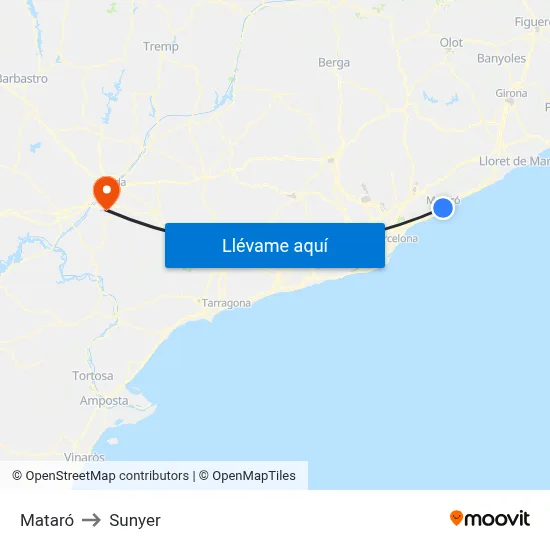 Mataró to Sunyer map