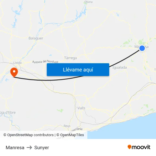Manresa to Sunyer map