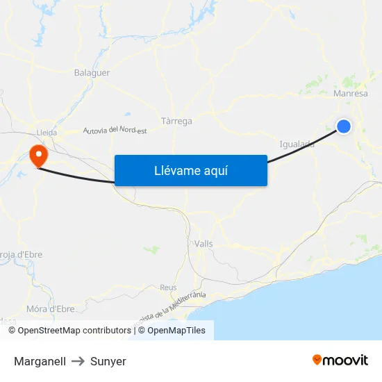 Marganell to Sunyer map