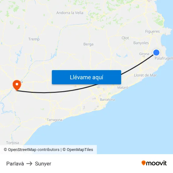 Parlavà to Sunyer map