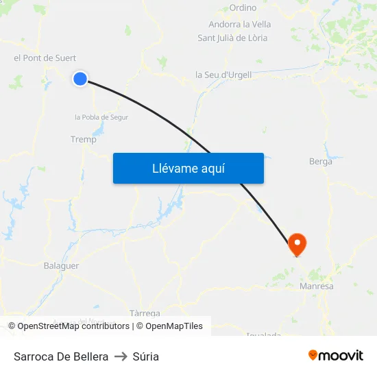 Sarroca De Bellera to Súria map