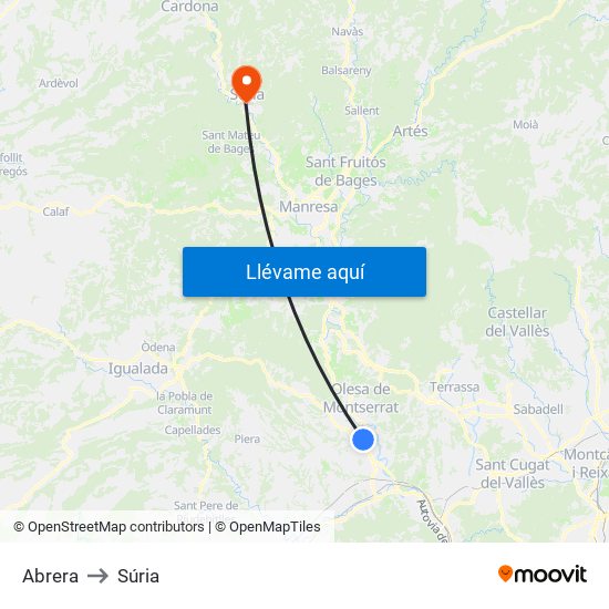 Abrera to Súria map