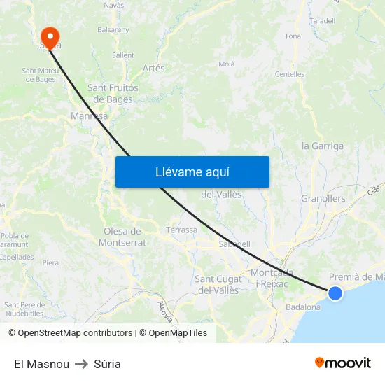 El Masnou to Súria map