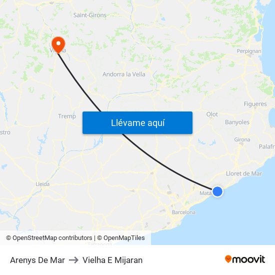 Arenys De Mar to Vielha E Mijaran map