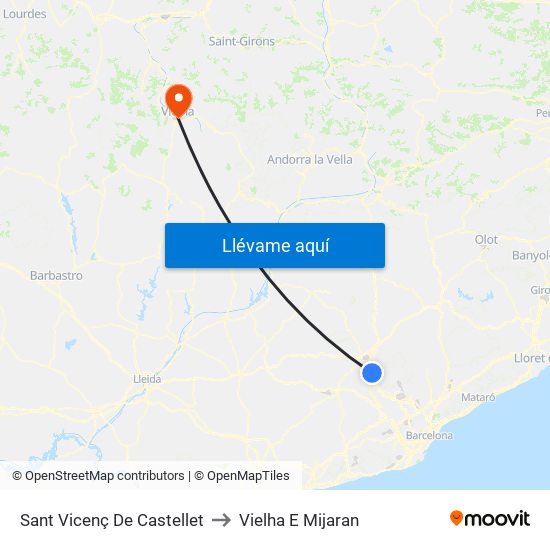 Sant Vicenç De Castellet to Vielha E Mijaran map
