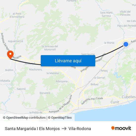 Santa Margarida I Els Monjos to Vila-Rodona map