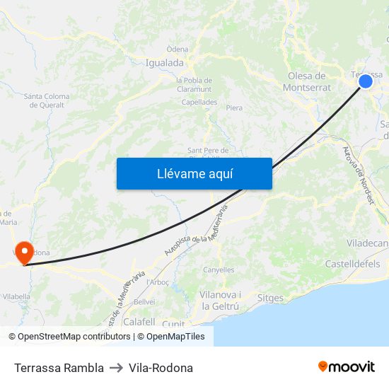 Terrassa Rambla to Vila-Rodona map