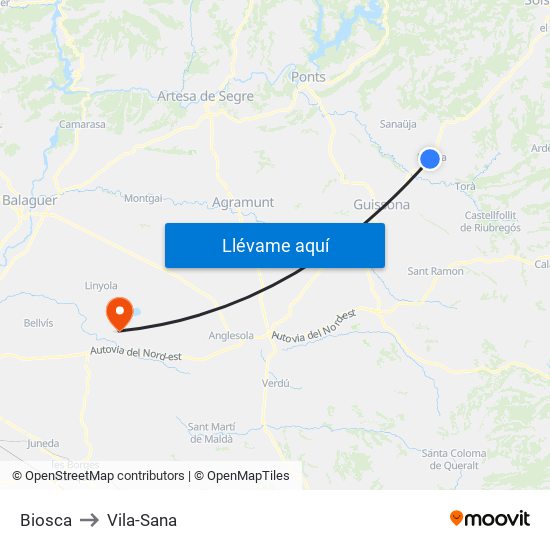 Biosca to Vila-Sana map