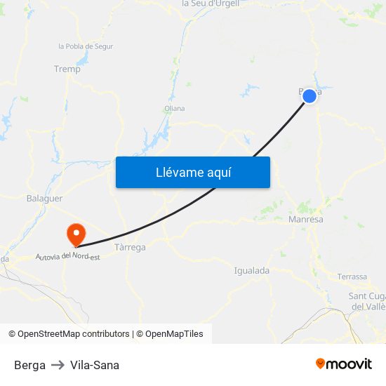 Berga to Vila-Sana map