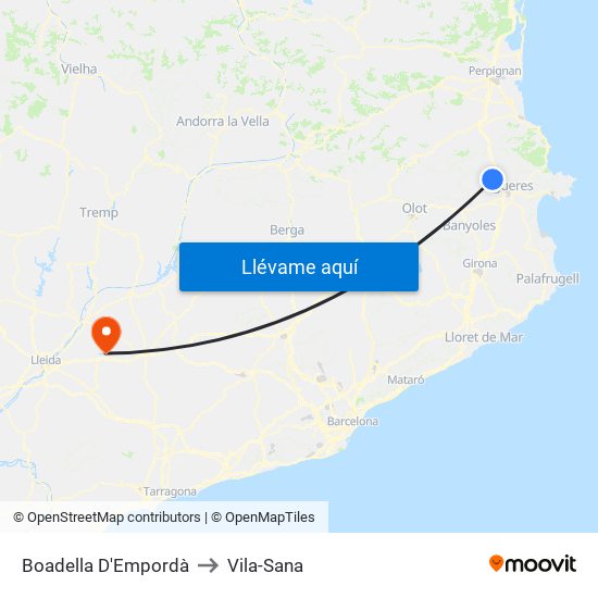 Boadella D'Empordà to Vila-Sana map