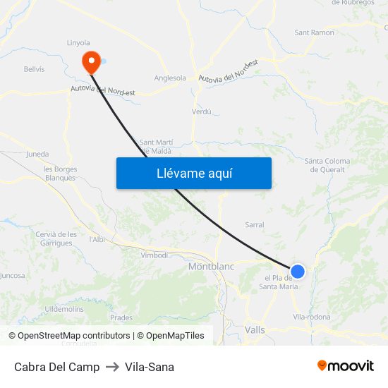 Cabra Del Camp to Vila-Sana map