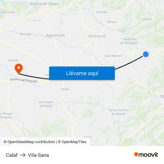 Calaf to Vila-Sana map