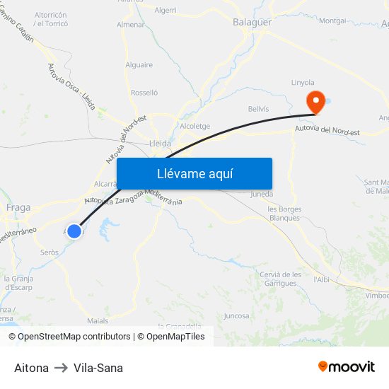 Aitona to Vila-Sana map