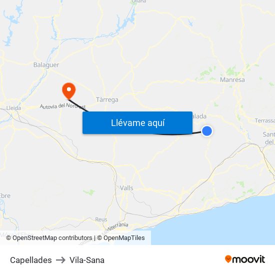 Capellades to Vila-Sana map