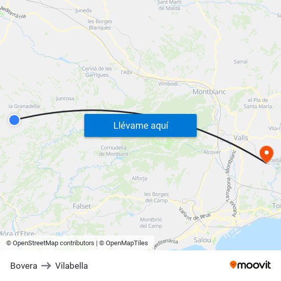 Bovera to Vilabella map