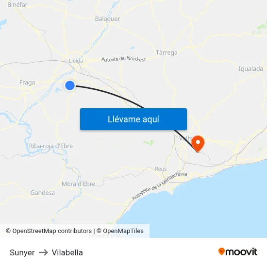 Sunyer to Vilabella map