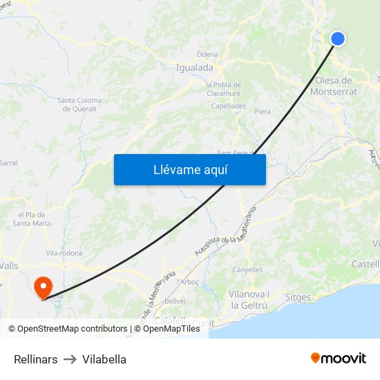 Rellinars to Vilabella map