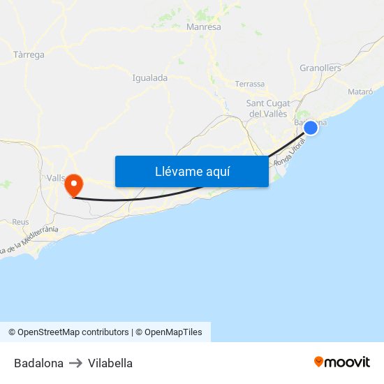 Badalona to Vilabella map