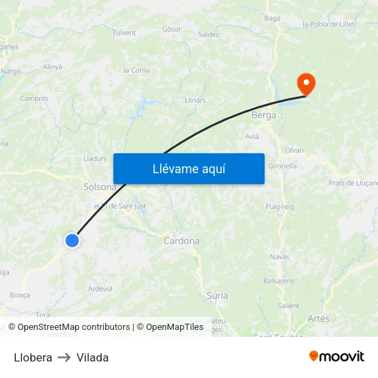 Llobera to Vilada map