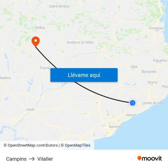 Campins to Vilaller map