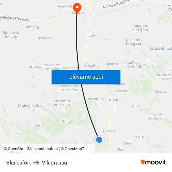 Blancafort to Vilagrassa map