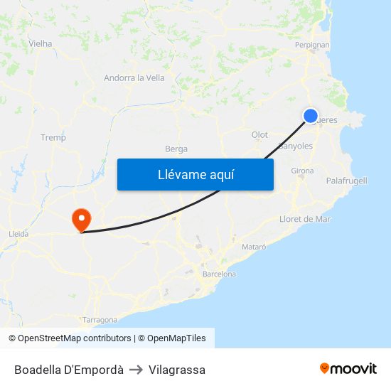 Boadella D'Empordà to Vilagrassa map