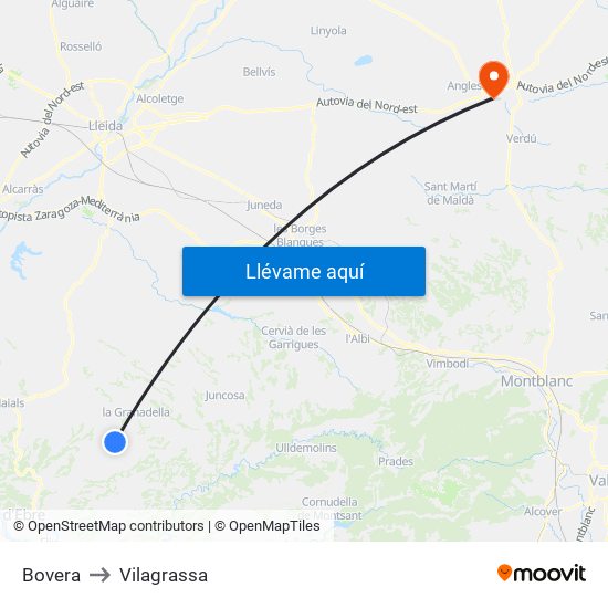 Bovera to Vilagrassa map