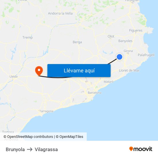 Brunyola to Vilagrassa map