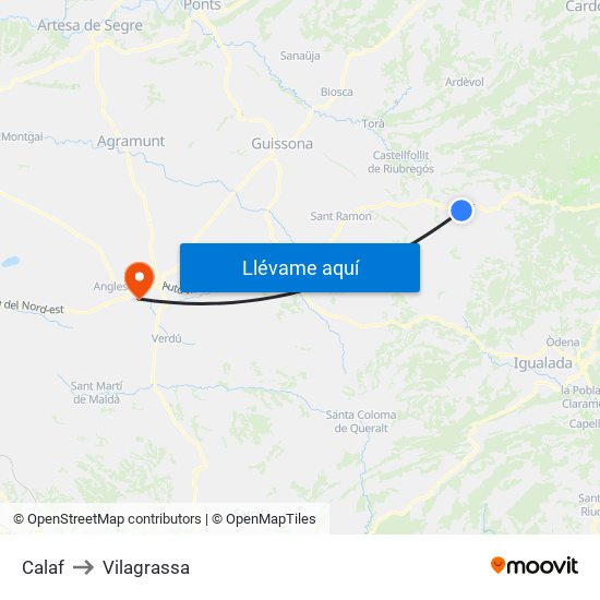 Calaf to Vilagrassa map