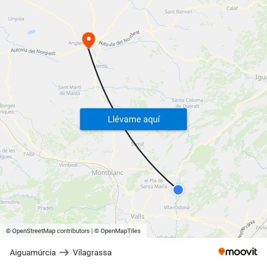 Aiguamúrcia to Vilagrassa map