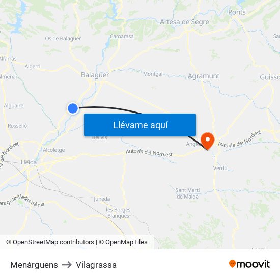 Menàrguens to Vilagrassa map