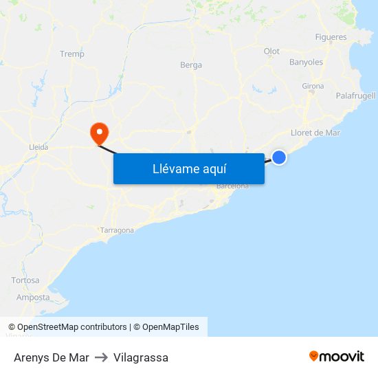 Arenys De Mar to Vilagrassa map