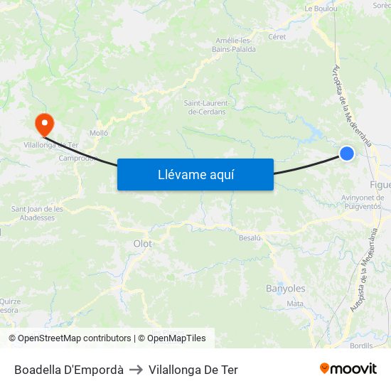 Boadella D'Empordà to Vilallonga De Ter map