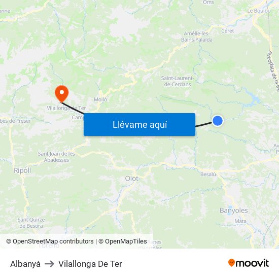 Albanyà to Vilallonga De Ter map