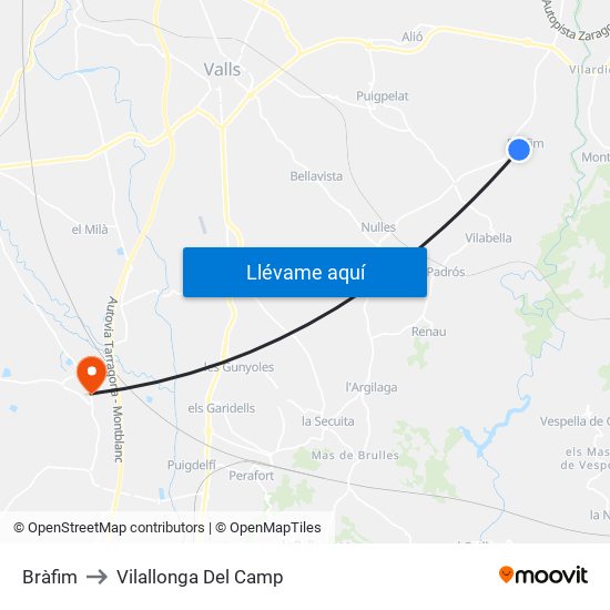 Bràfim to Vilallonga Del Camp map