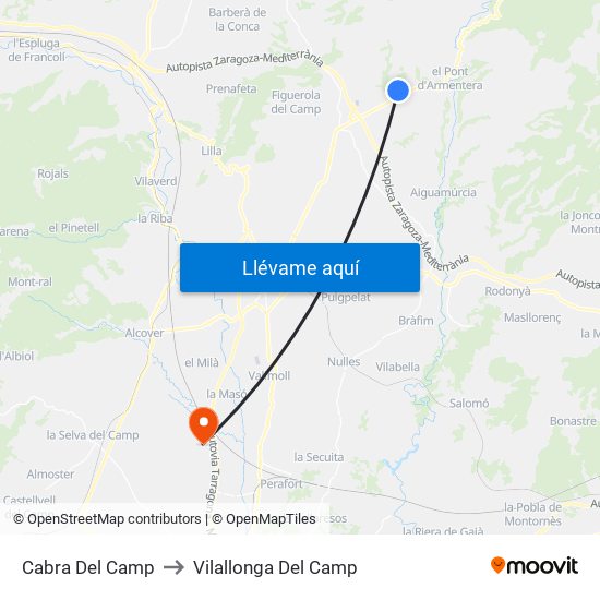 Cabra Del Camp to Vilallonga Del Camp map