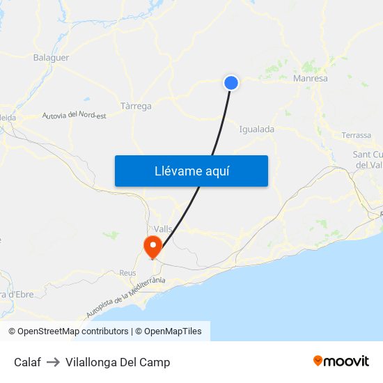Calaf to Vilallonga Del Camp map