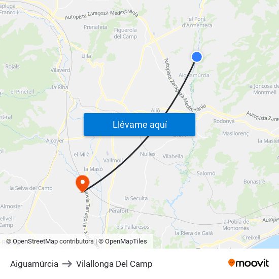 Aiguamúrcia to Vilallonga Del Camp map