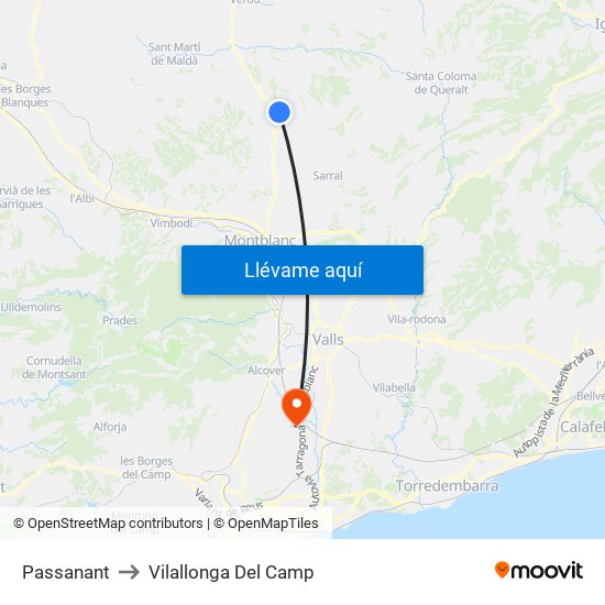 Passanant to Vilallonga Del Camp map
