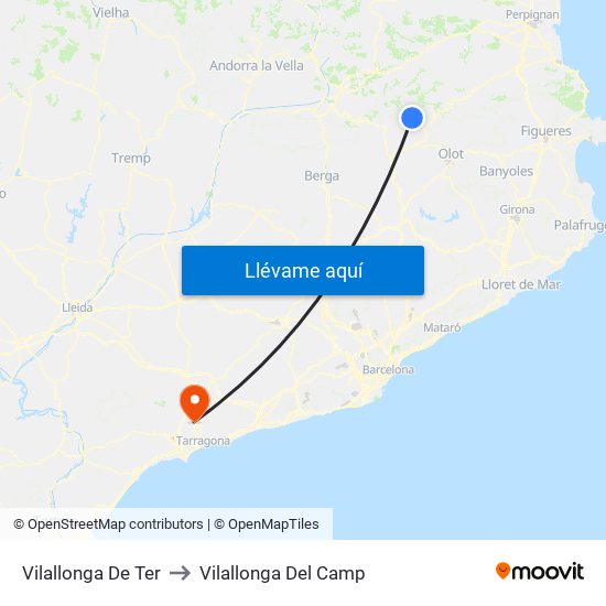 Vilallonga De Ter to Vilallonga Del Camp map