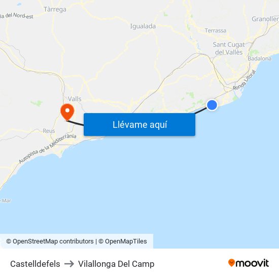 Castelldefels to Vilallonga Del Camp map