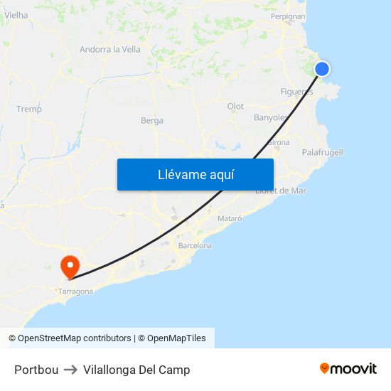 Portbou to Vilallonga Del Camp map