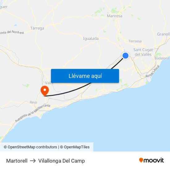 Martorell to Vilallonga Del Camp map